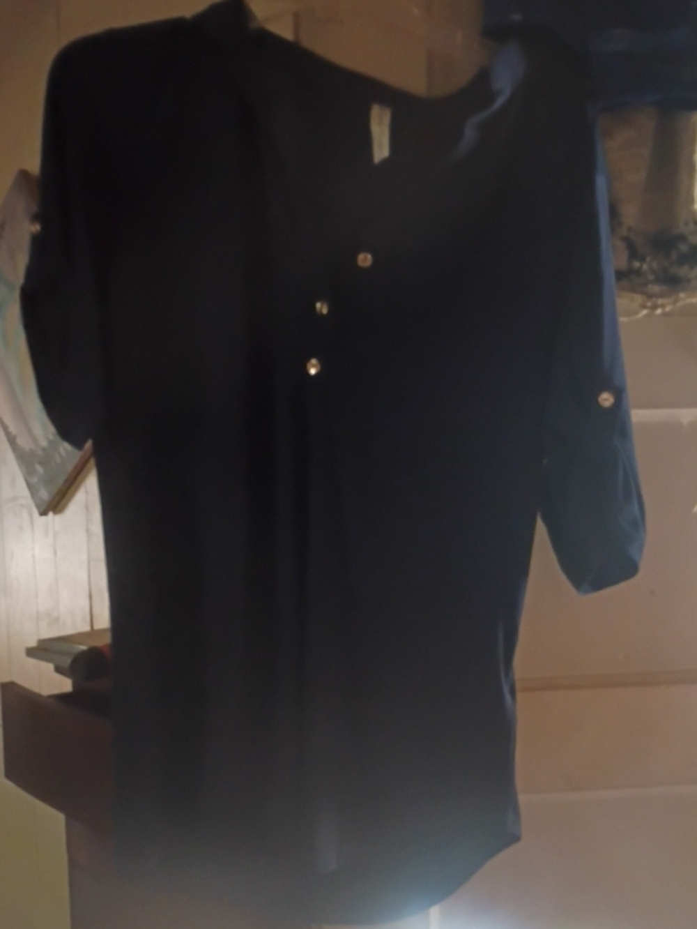 Women's Navy Button-Front Henley Shirt